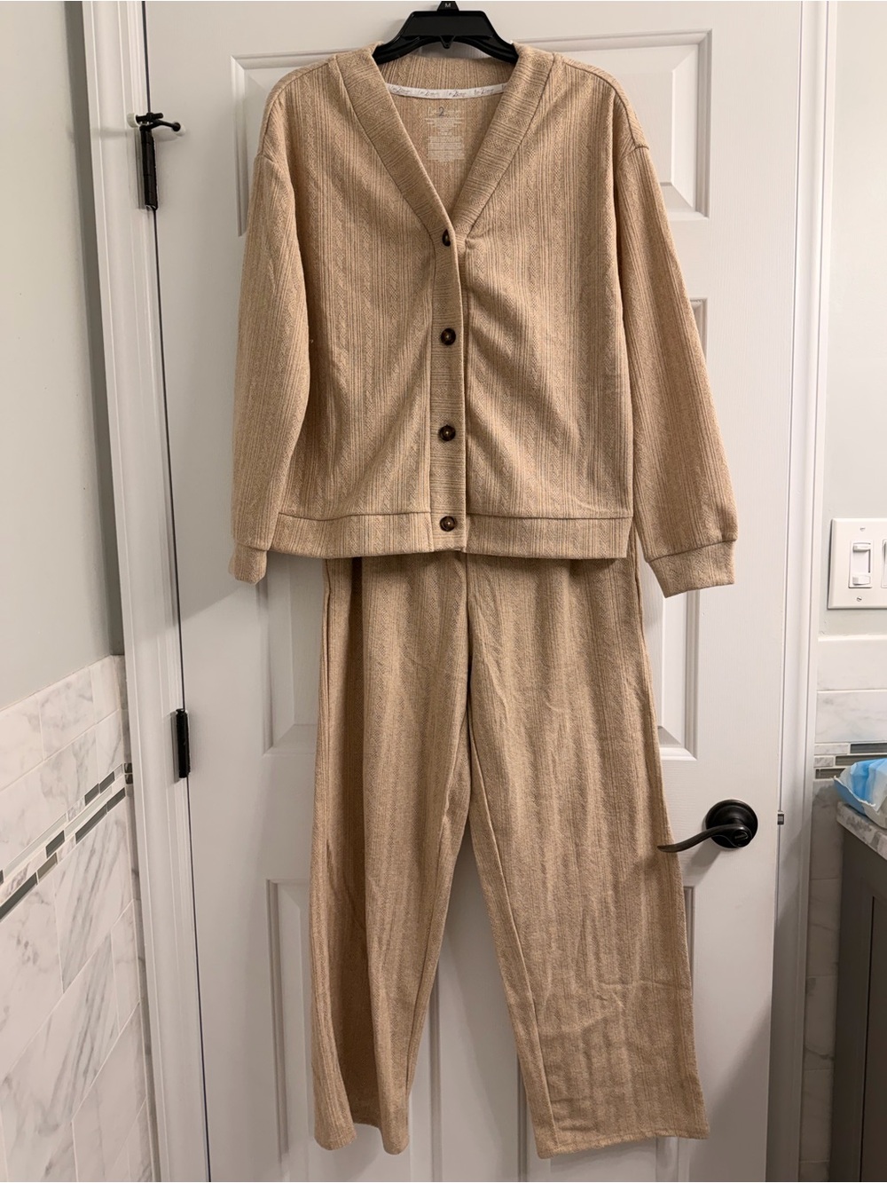 Wide Leg Knit Pants Set in Beige — Cozy Neutral Loungewear